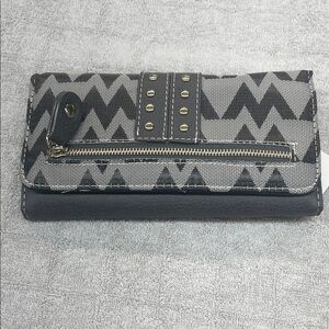 Chevron Pattern Wallet with Studded Detail